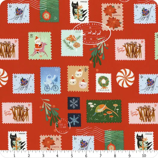 Tiny Christmas Christmas Red Christmas Stamps Yardage SKU# 37132-12