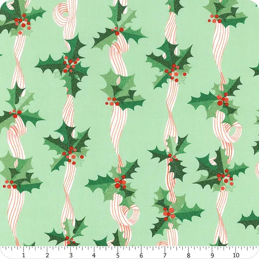 Tiny Christmas Mint Holly Yardage SKU# 37133-16
