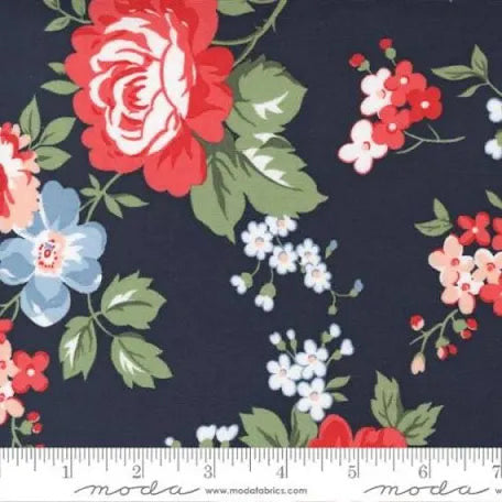 End of Bolt - 1 1/2 yard Wide Backing 108 - Dwell Navy Floral