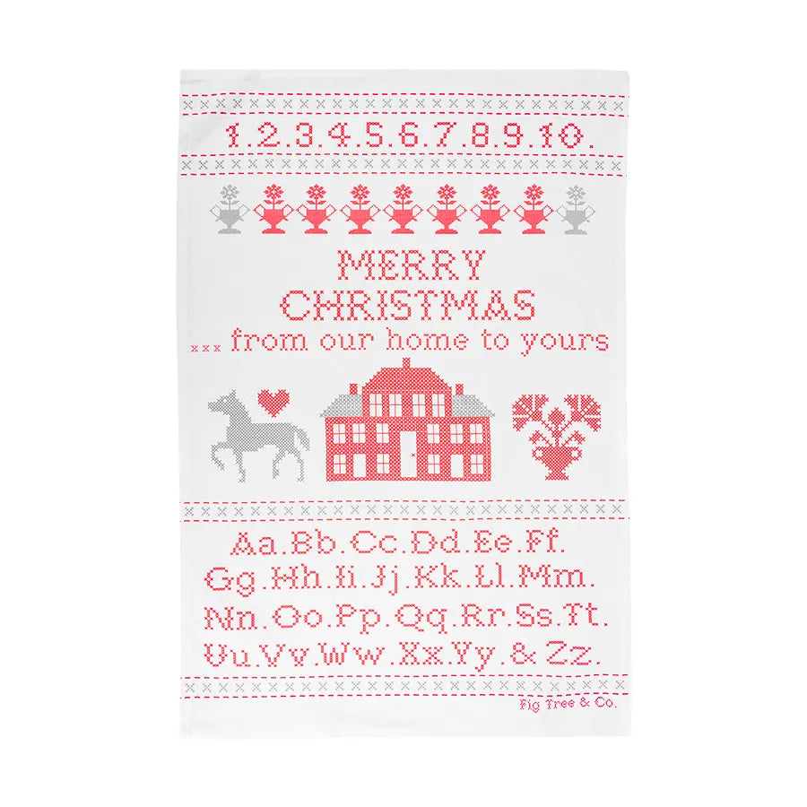 CLEARANCE - Christmas Stitched Tea Towel By Fig Tree Quilts- Notions