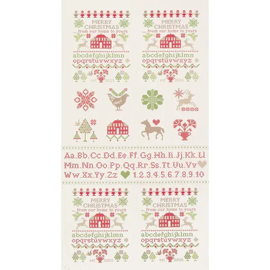 Christmas Stitched Snow and Multicolored Sampler Quilt Panel Yardage SKU# 20448-11