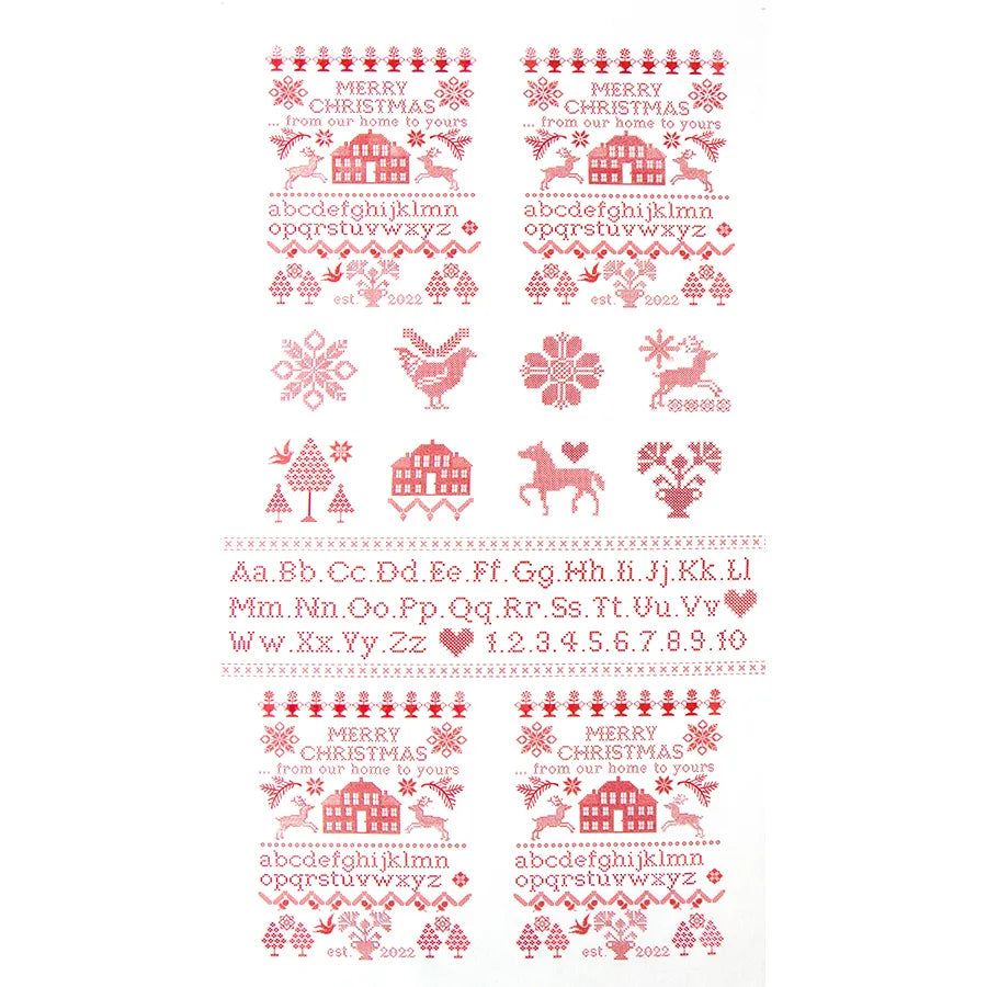Christmas Stitched Snow and Poinsettia Sampler Quilt Panel Yardage l SKU# 20448-24